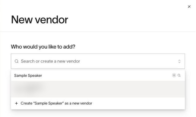 Type the name and choose Create as a new vendor. A placeholder name is used here.